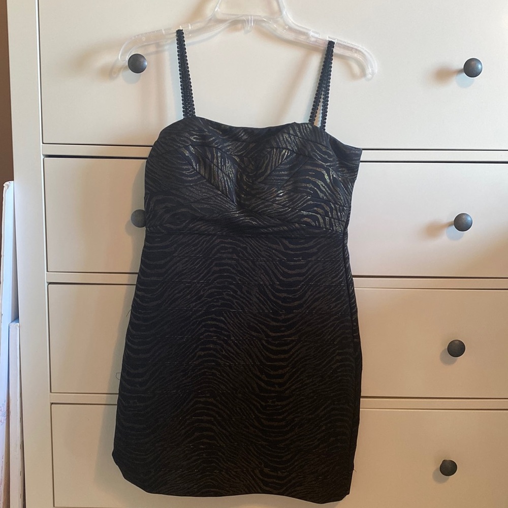 Black dress with gold zebra print